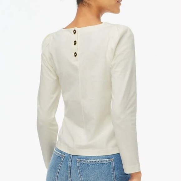 NEW J. CREW Factory Puff-sleeve button-back top in Ivory Cotton Knit Size Large - Picture 2 of 8